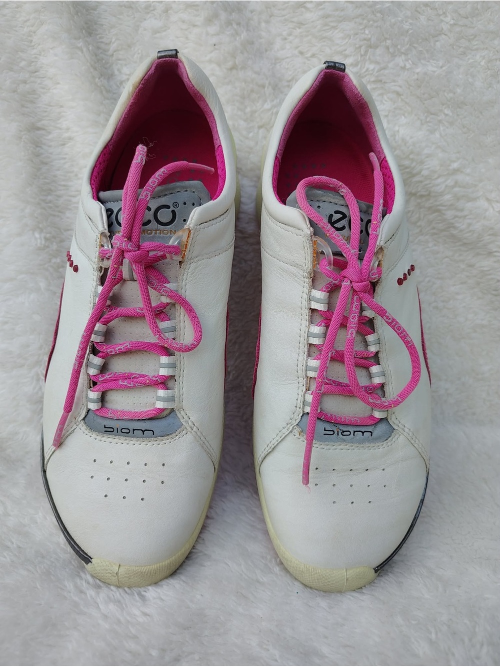 Ecco Leather Golf Shoes Pink White Hybrid Ladies Women’s Spikeless Sneakers Sz38